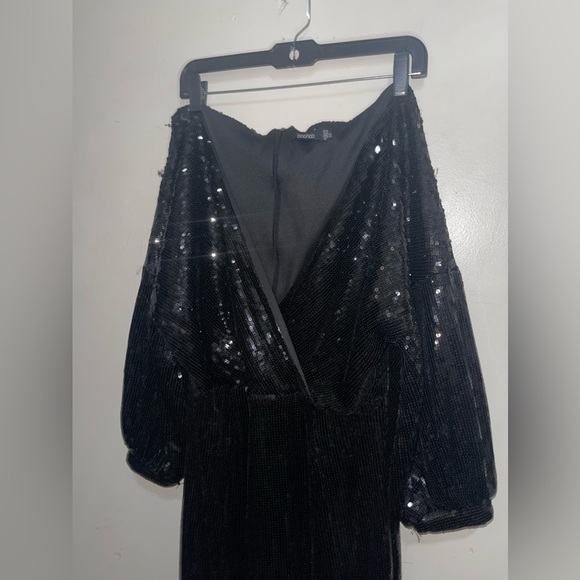 Boohoo Plus Size Sequin Faux Wrap Fringe Long Sleeve Boho MIDI - Picture 13 of 14